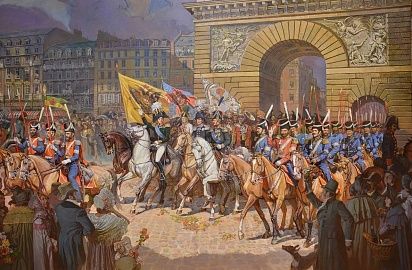 Русская армия во главе с императором Александром I триумфально вступила в Париж